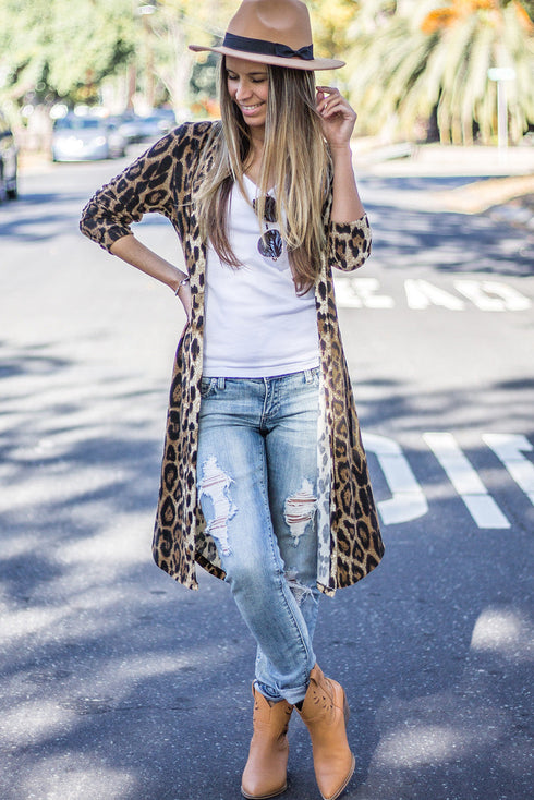 Print Colorblock Long Cardigan